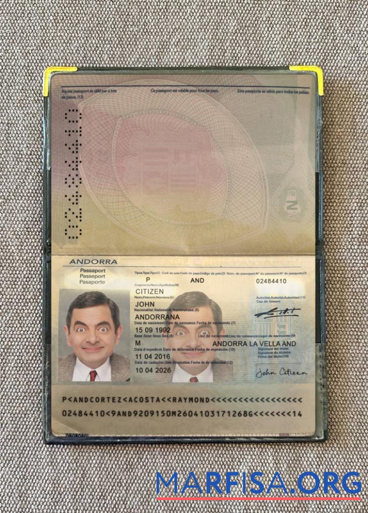 Blank Andorra passport 2016 present photolook sample